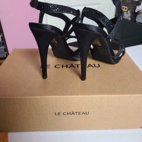 Le Chateau Strappy Black Glitter Sandals Stiletto Heels size 6 - Picture 3 of 11